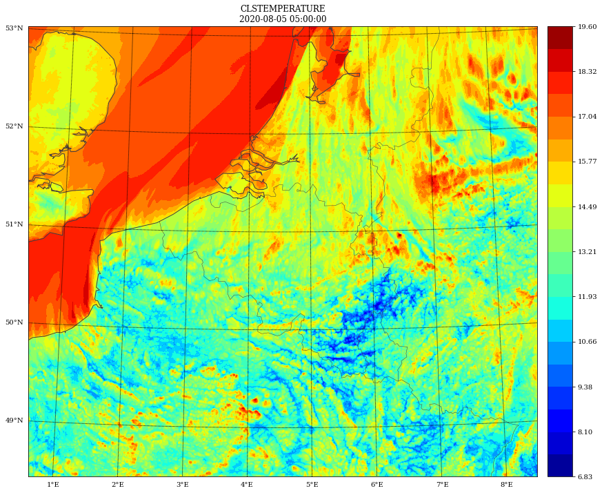 The urban heat island effect is clearly visible for Antwerp, Brussels, and to a lesser extent Ghent