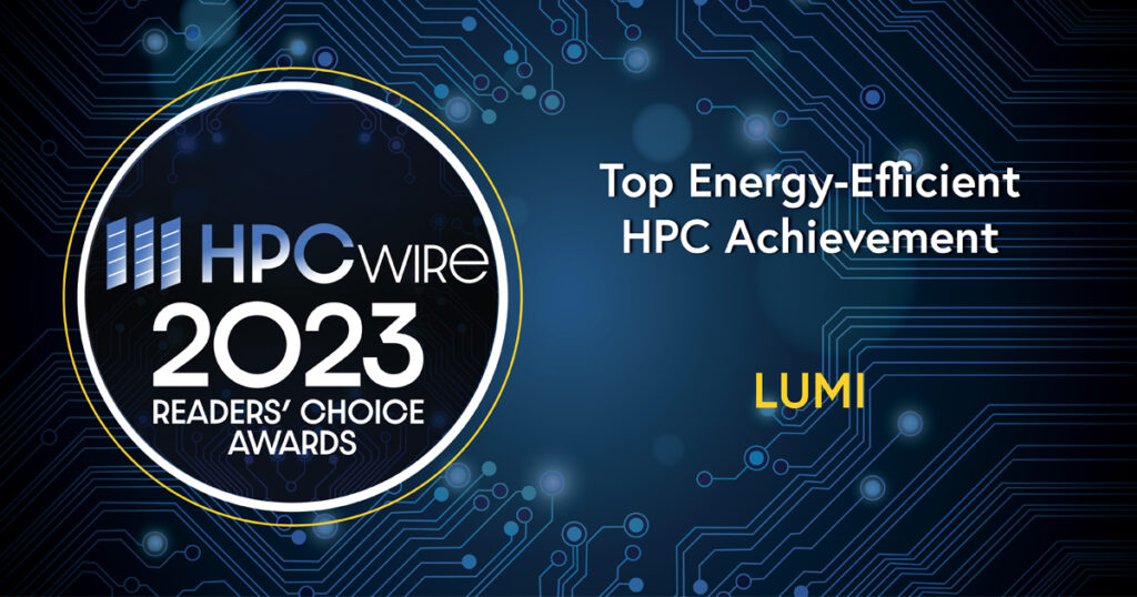 HPCwire Readers' Choice Awards 2023 for LUMI for Top Energy-Efficient HPC Achievement