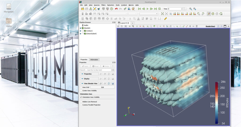 a screenshot of ParaView tool on LUMI's new web interface