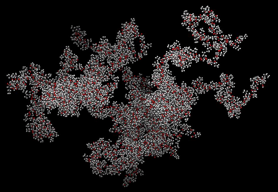 PHA polymer properties are affected by monomer backbone and side chain structure, entanglement of the polymer chains in the amorphous phase, and structure of the crystallites. Figure shows the amorphous structure (unwrapped coordinates) of 3-hydroxyhexanoate (3HHx). 